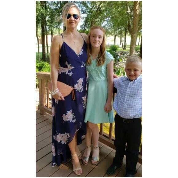 Lulu's Wrap Navy Blue Floral Print Polka Dot Loiselle Maxi Dress Size L - Picture 13 of 17